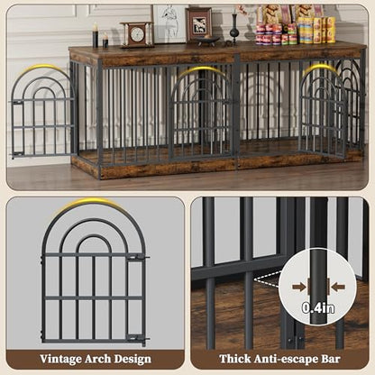 72" Wooden Double Dog Crate Furniture for 1-2 Dogs, view 4