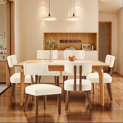 Dining Chairs Set of 4, Mid Century Modern Kitchen Chair Linen Fabric Side Chairs with Curved Backrest for Kitchen, Dining Room, Restaurant, or Patio, Off-White