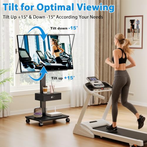 Rolling TV Stand With Drawer, TV Stand Cart On Wheels For 30-75 Inch TVs, view 7