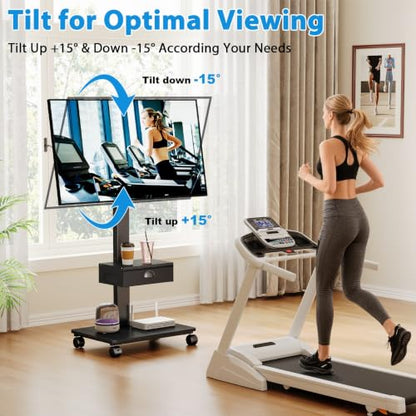 Rolling TV Stand With Drawer, TV Stand Cart On Wheels For 30-75 Inch TVs, view 7