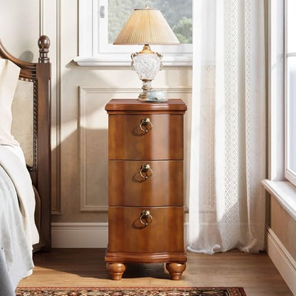 Tribesigns Wood Narrow End Table, Fully Assembled Walnut Nightstand | 3-Drawers Slim Side Table for Bedside, Small Spaces, Living Room, Bedroom, No Assembly Required