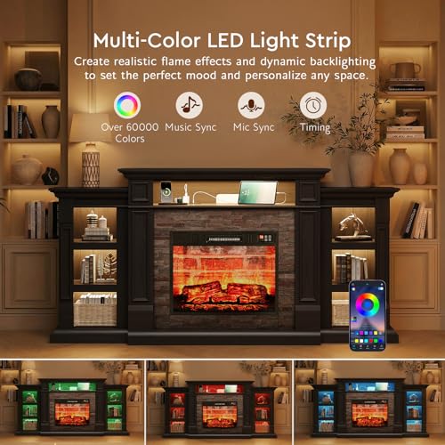 72'' Fireplace TV Stand with Outlet & LED, Electric Fireplace with Mantel, view 6