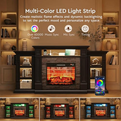 72'' Fireplace TV Stand with Outlet & LED, Electric Fireplace with Mantel, view 6