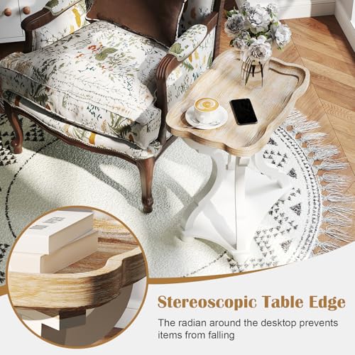 Farmhouse Side Table - Rustic End Table with an Open Shelf & Raised Edge, Accent Table with Distressed White Finish and Solid Wood Legs - Perfect for Living Room, Bedroom, Entryway, White