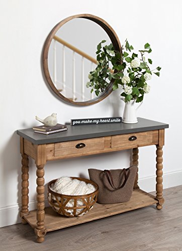 Rutledge Farmhouse Chic Two Drawer Console Table, Rustic Wood Base and Concrete Gray Top