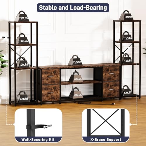 LED TV Stand Entertainment Center Bookshelf Combo with Charging Station, view 6