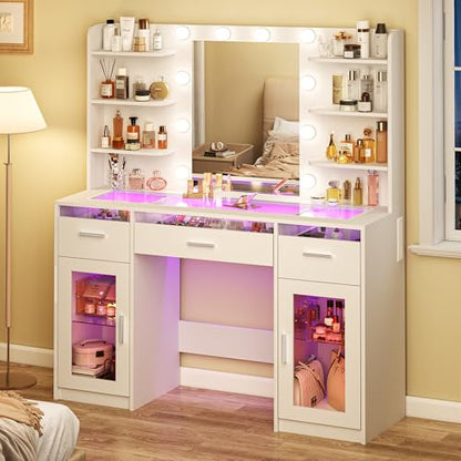 Vanity Desk, Makeup Vanity Desk with Mirror and Lights 3 Colors, view 2