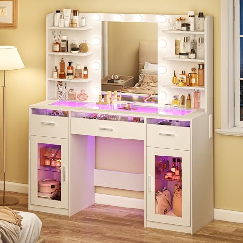 Vanity Desk, Makeup Vanity Desk with Mirror and Lights 3 Colors, view 2