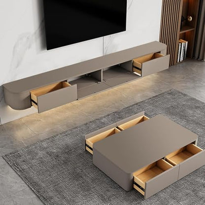 Floating TV Stand Wall Mounted – Wall Entertainment Center with Flip-Down Doors & Drawers, Modern Hanging TV Shelf for Living Room, Media Console for 65/75 80 Inch TVs (Khaki, 86.6IN/220CM)