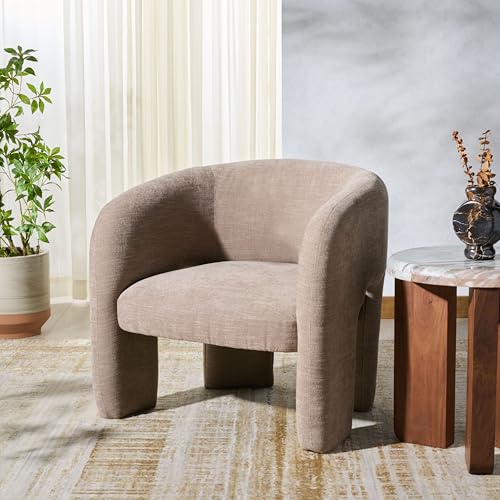 SAFAVIEH Couture Collection Tamlyn Modern Light Brown Performance Fabric Accent Chair (Fully Assembled)