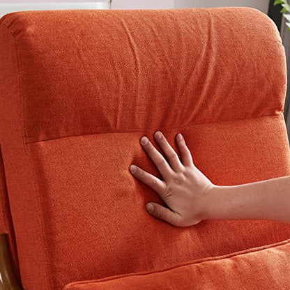 Bonnlo High Back Linen Burnt Orange Mid Century Modern Accent Chair, Soild Wood Padding Lounge Armchairs Side Sitting Chairs for Living Room, Bedroom, Guest Room
