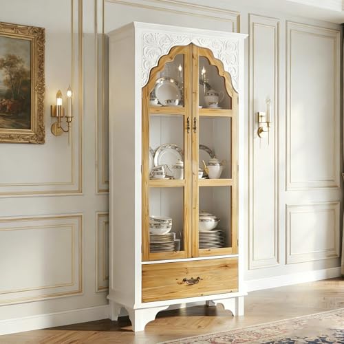 70.9" H Tall Kitchen Pantry with Glass Doors, Shelves & Drawer, view 2