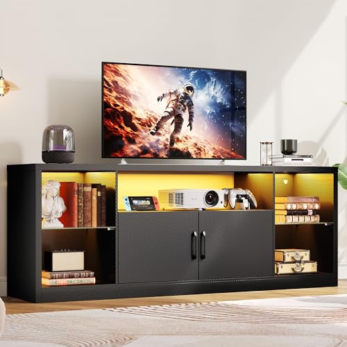 69" TV Stand for TVs up to 80", LED Entertainment Center, Black, view 2