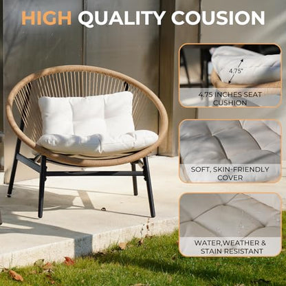 1-Piece Wicker Outdoor Chair, Patio Oversized Chair with Beige Cushion, Outdoor Furniture Set for Porch Balcony Deck Garden