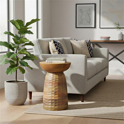 Boyd Accent Table - 13 inch Wide Solid Mango Wood Round Side Table in Honey Earthtone, Contemporary Sculptural End Table for Living Room or Bedroom with Natural Grain Finish, Assembled
