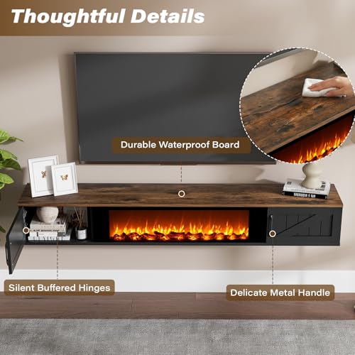 70" Floating TV Stand with 36" Electric Fireplace, view 7