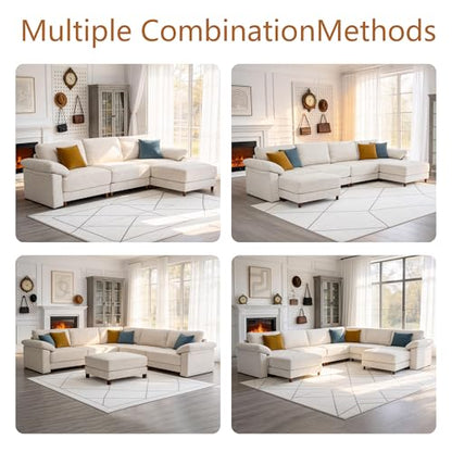 Oversized L Shaped Sectional Couch for Living Room, Extra Large Deep Seat Modular Sectional Sofa with Washable Covers, Modern Cloud Couch for Apartment, Bedroom (Beige, U Shape 8 Seat)