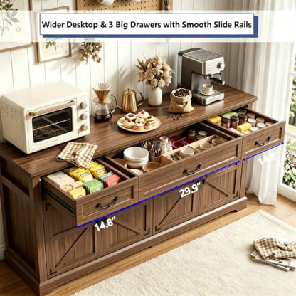 Premium Farmhouse 3 Drawers 4 Doors Sideboard Buffet Cabinet with Storage, view 4