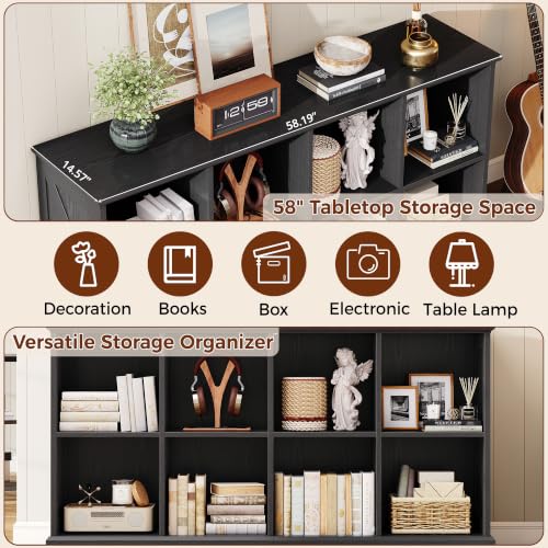 8 Cube Storage Organizer, Farmhouse Bookshelf with Storage, Black, view 7