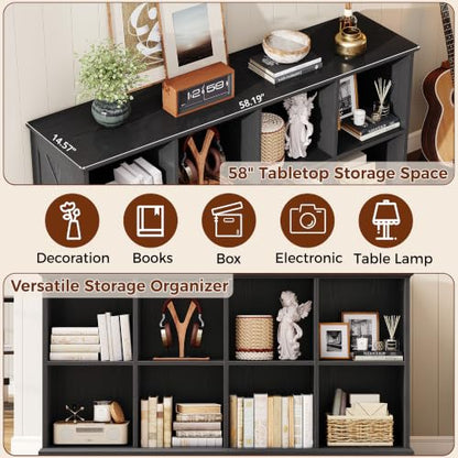 8 Cube Storage Organizer, Farmhouse Bookshelf with Storage, Black, view 7