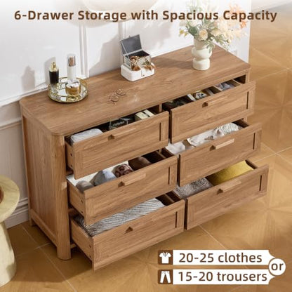 Farmhouse 6 Drawer Dresser for Bedroom, Brown, view 4