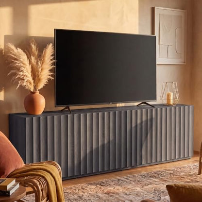 93.92” TV Stand, Modular Fluted Mid Century Modern, Charcoal Oak, view 7