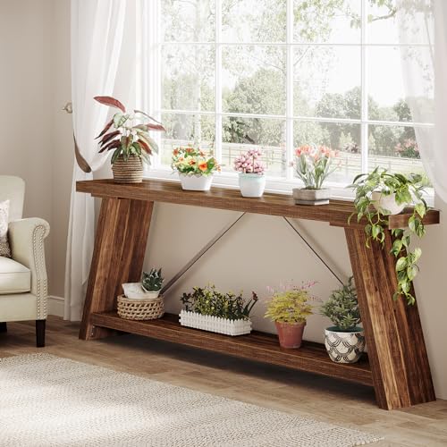 Tribesigns 70.9 Inches Extra Long Sofa Table Behind Couch, Industrial Entryway Console Table with Storage for Hallway, Entry, Living Room, Dark Walnut Brown