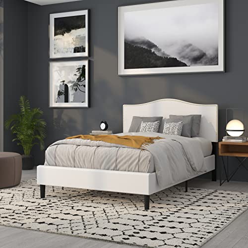 Lexington Upholstered Full Size Headboard with Accent Nail Trim in White Fabric