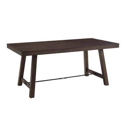 Liam Rustic Farmhouse Trestle Style Dining Table, 70 Inch, Dark Brown Oak