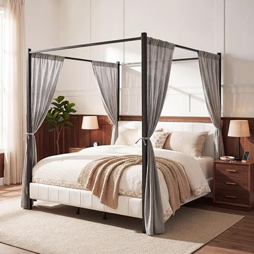 California King Size Upholstered Canopy Bed Frame, view 2
