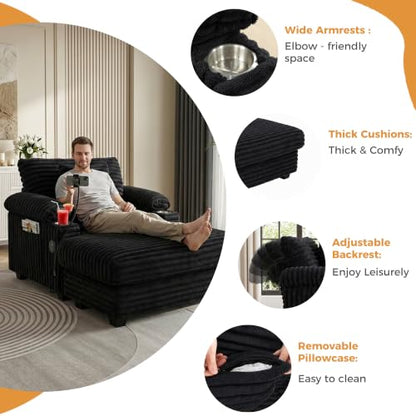 Chaise Lounge Chair with Adjustable Backrest, Storage Ottoman, view 9