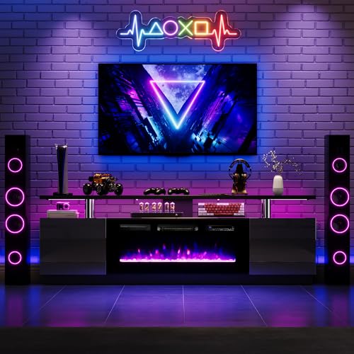 70'' Fireplace TV Stand, Entertainment Center with 36" Electric Fireplace, view 4