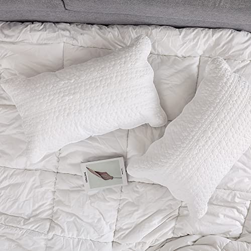 Standard Size Pillow Shams Set of 2, Ultra Soft Breathable 20 x 26 Inches Quilted Pillow Cases Envelope Closure for Sleeping, Decorative Microfiber Bed Pillowcases Easy Care, White