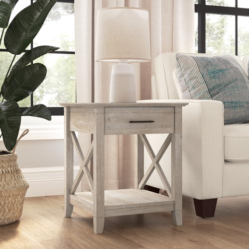 End Table with Drawer, Nightstand with Storage, Living Room and Bedroom Furniture, Key West Collection, Washed Gray