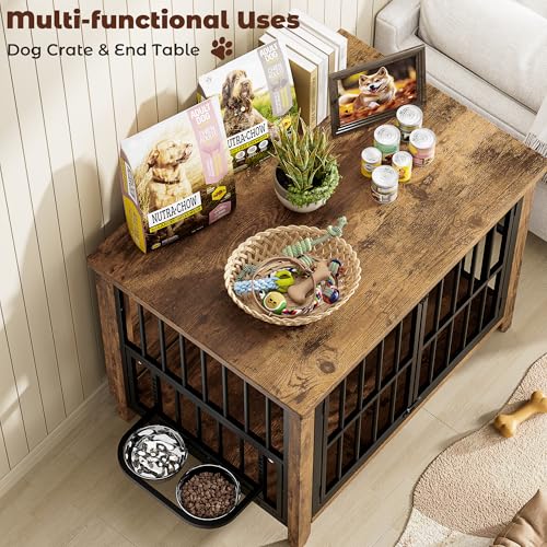 Dog Crate Furniture, 31.5" L*22.5" W*25.6" H, Brown, view 7