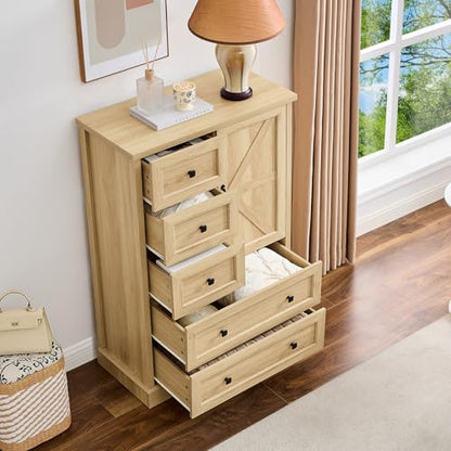 Farmhouse Dresser for Bedroom, Tall Chest of Drawers, Natural Oak, view 4