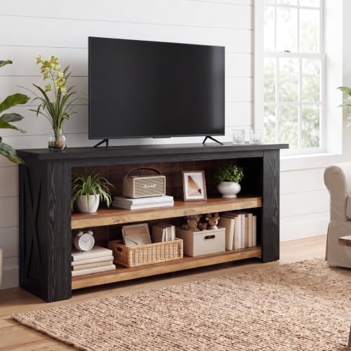 Wooden TV Stand for 65 Inch TV, Black Entertainment Center, view 5