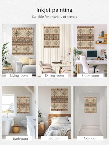 NuYeBiofx Southwest Ethnic Retro Brown Canvas Wall Art Prints,40"x28" Framed Picture Artwork Abstract Boho Geometric Printed Canvas Oil Painting for Living Room Bedroom Office,Ready to Hang