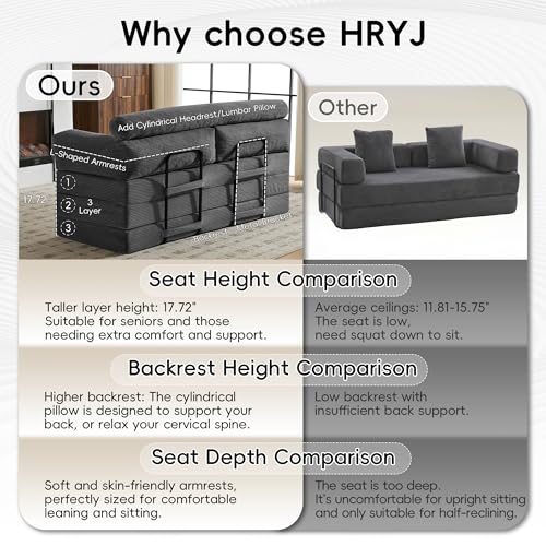 5-in-1 Convertible Sofa Bed, 78" Boneless Couch Tri Folding Mattress with Removable L-Shaped Armrests, Corduroy Futon Couch Sleeper with Pull Out Bed for Living Room Bedroom Apartment, Grey