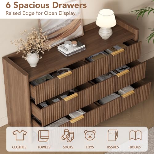 6 Drawer Dresser for Bedroom, Fluted Dressers with Rounded Edge & Raised Lip Top, view 4