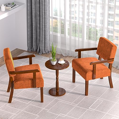 Accent Chair Set of 2 with Table, Upholstered Living Room Chairs with Wood Frame, Modern Oversized Reading Armchair for Bedroom Waiting Room (Orange)