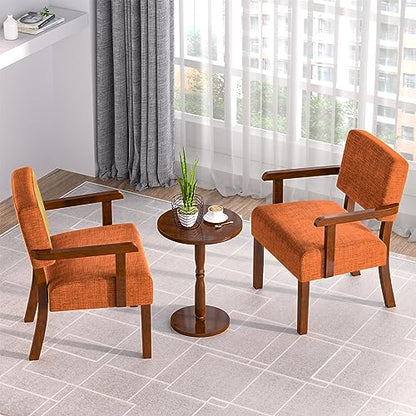 Accent Chair Set of 2 with Table, Upholstered Living Room Chairs with Wood Frame, Modern Oversized Reading Armchair for Bedroom Waiting Room (Orange)