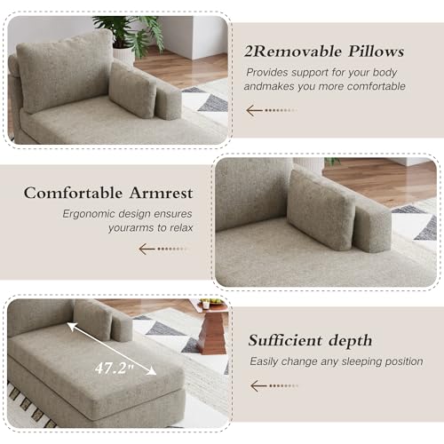 Chaise Lounge with Right Armrest 31.89" Upholstered Modern Lounge Couch Sleeper, view 5