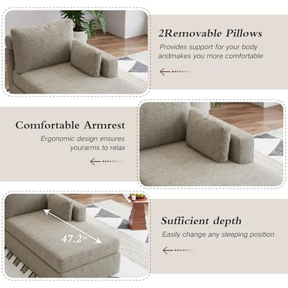 Chaise Lounge with Right Armrest 31.89" Upholstered Modern Lounge Couch Sleeper, view 5