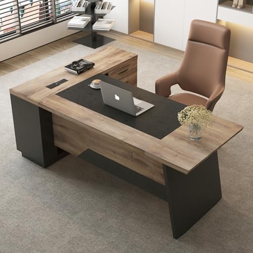 L Shape Executive Desk, Large Office Desk with Drawers & Shelves, view 7