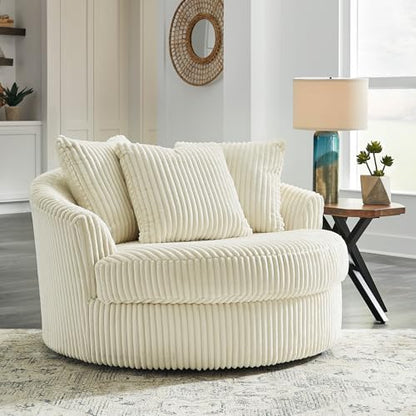 Signature Design by Ashley Lindyn 58-Inch Oversized Swivel Accent Chair, Ivory, Arrives Fully Assembled, Wide-Cord Polyester Velvet, Cozy Lounger for Living Room