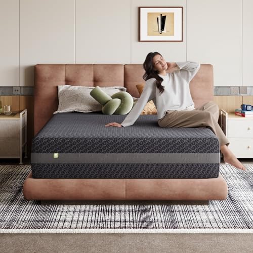 14 Inch Queen Size Mattress, Queen Gel Memory Foam Mattress with Green Tea-Infused Foam for Pressure Relief, Body Contouring, & Balanced Support, Breathable Side Panel, Mattresses in a Box