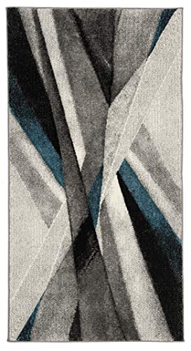 SAFAVIEH Hollywood Collection Accent Rug - 4' x 6', Grey & Teal, Mid-Century Modern Design, Non-Shedding & Easy Care, Ideal for High Traffic Areas in Entryway, Living Room, Bedroom (HLW710D)