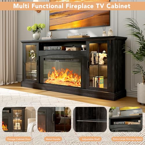 2-in-1 Multifunctional Fireplace TV Stand with 30" Removable Electric Fireplace, view 7