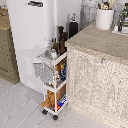 3-Tier Slim Rolling Cart w/Handle 5.5" Wx27.5 H, White, view 6